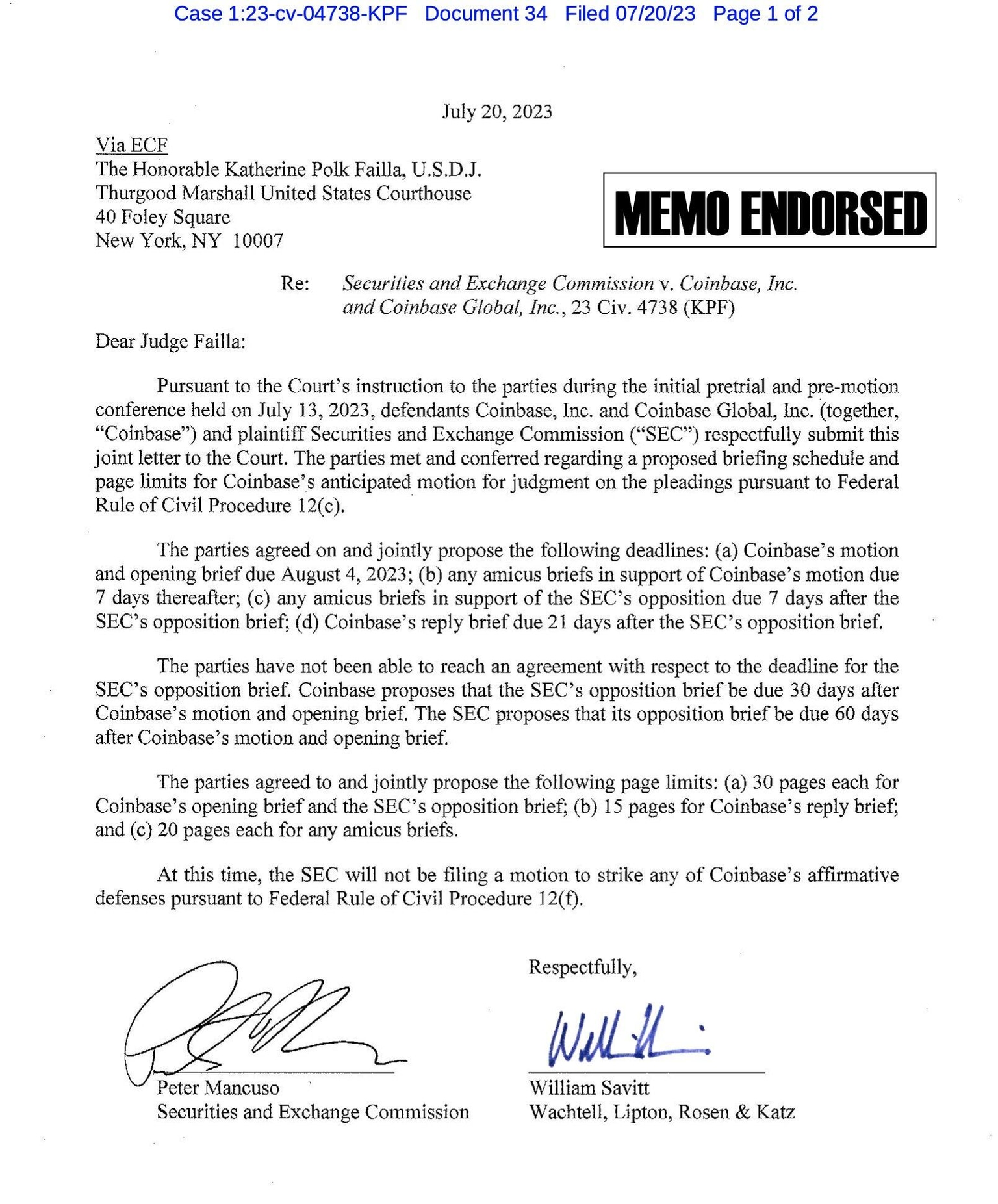 Coinbase opening brief scheduled for August 4