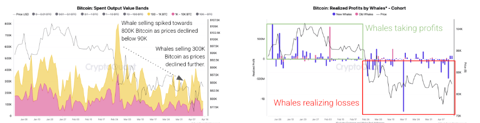 Bitcoin spent output value bands ( left chart). Bitcoin profit by whales cohort (right chart). Source: CryptoQuant