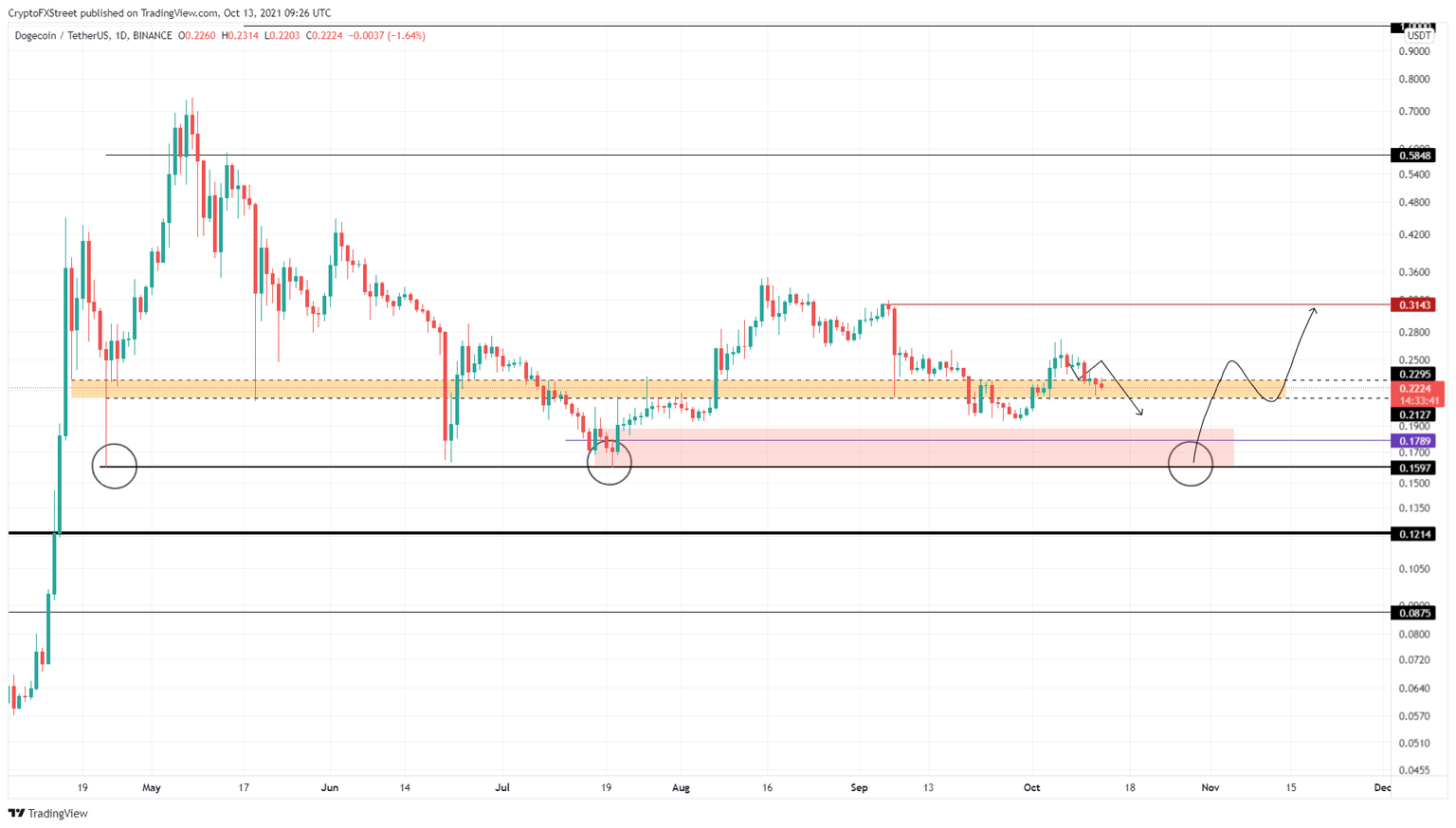 DOGE/USDT 1-day chart