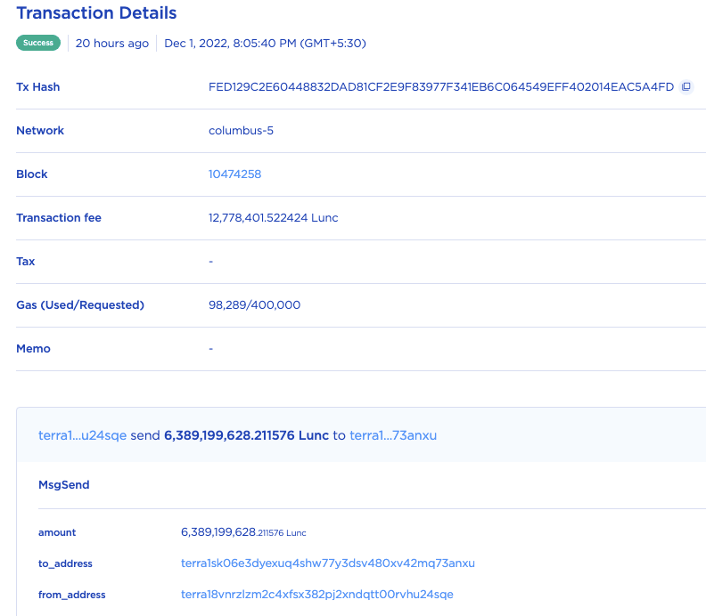 Luna Classic burn by Binance
