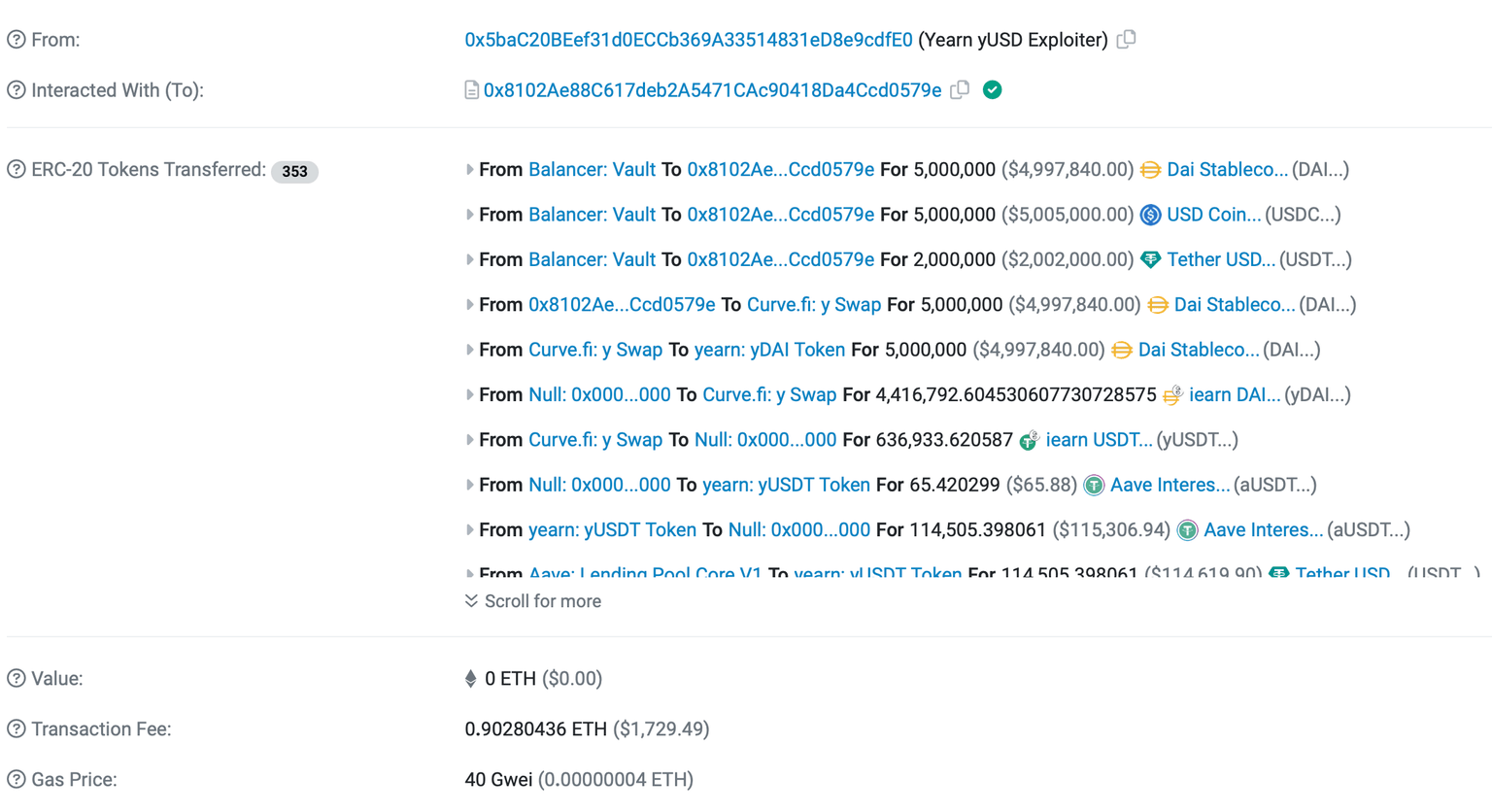 Yearn Finance flash loan exploit