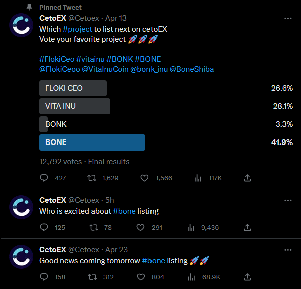CetoEX official tweet